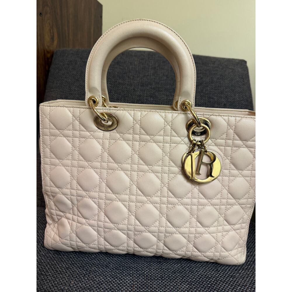 Christian Dior Cannage Quilted Leather Lambskin Lady Dior Bag Large Light Pink - Picture 12 of 16